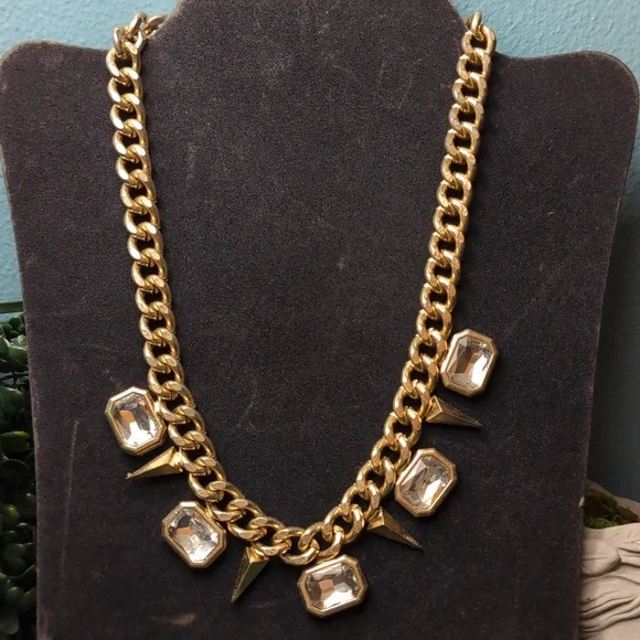 Gold and Silver Necklace with Crystal Pendants - Picture 4 of 7